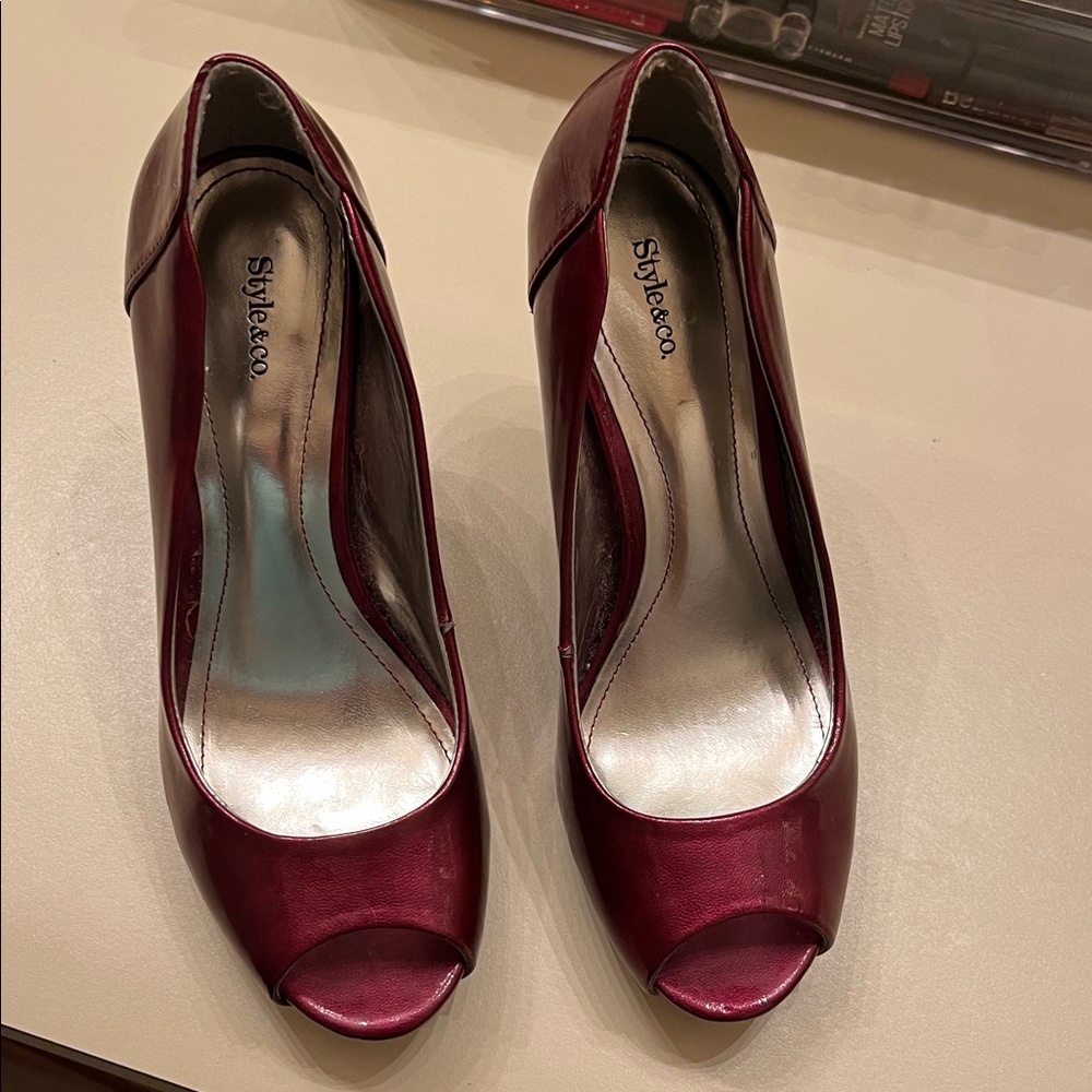 Style & Co. Burgundy Peep-Toe Heels